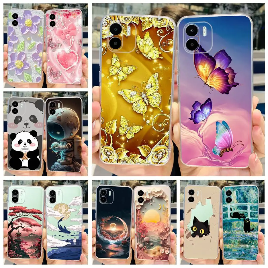 Para Xiaomi Redmi A2 funda Redmi A2 + funda pintada de lujo funda de teléfono de TPU suave de silicona transparente para Xiaomi Redmi A2 Plus bolsas RedmiA2