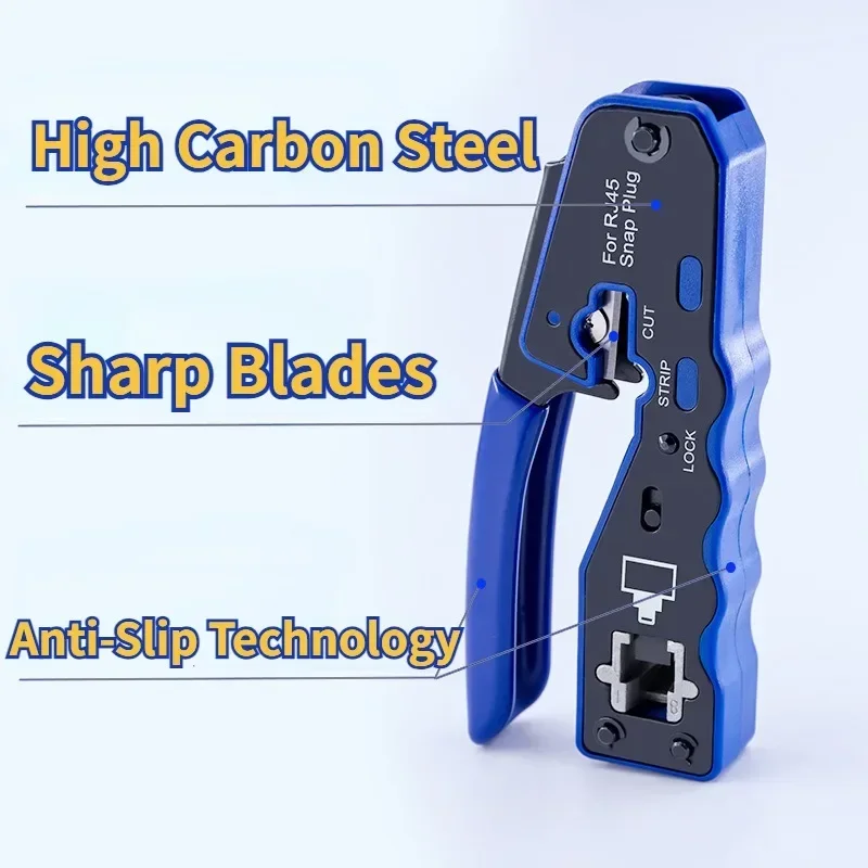 Alicates para cables de red Alicates para engarzar orificio pasante 8P Super Categoría 5 Categoría 6 Red blindada Cabeza de cristal perforada - imagen 4