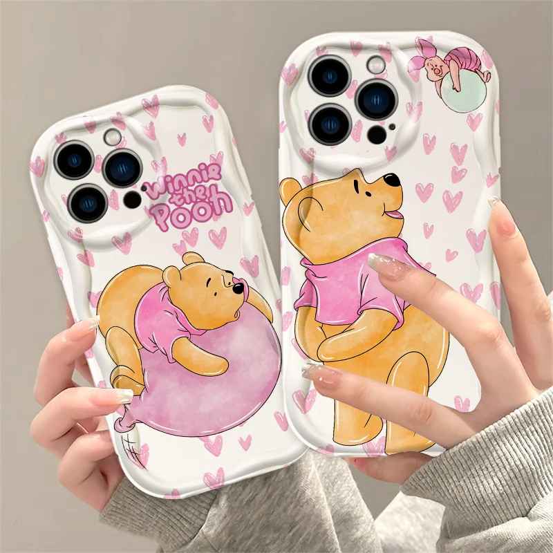 Disneys Winnies The Poohs 3D Wave funda para iPhone 16 15 14 13 12 11 Pro Max Mini X XR XSMAX 8 7 6S Plus funda de silicona suave