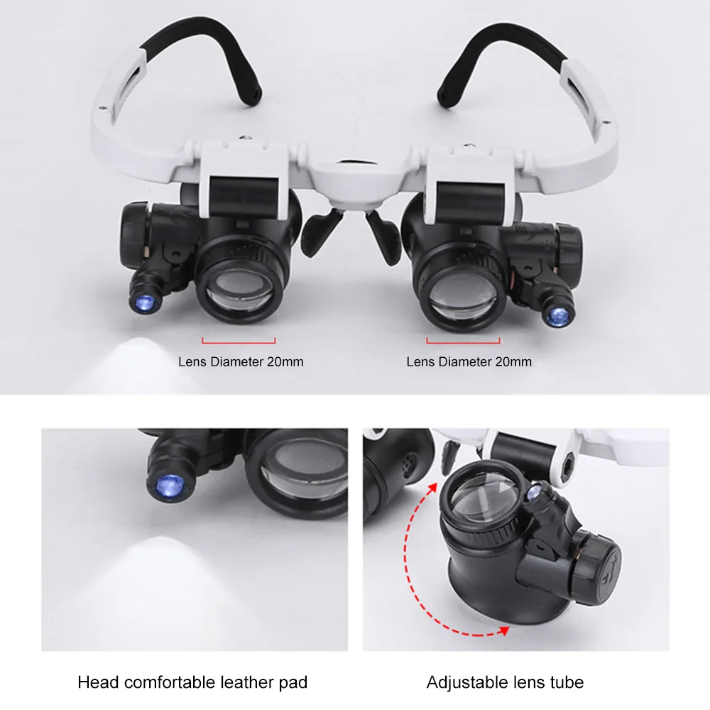 8X/15X/23X 9892H Magnifying Glass Jeweler Watchmaker With LED Light Telescopic Headband Magnifier Glasses Reading Loupes Eyewear - imagen 3
