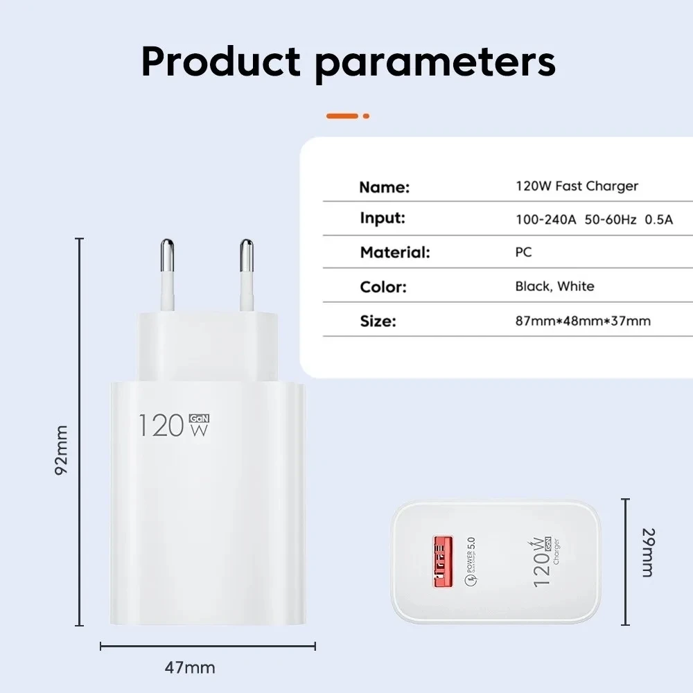 Xiaomi 120w GaN cargador QC 5,0 carga rápida PD 25W USB tipo C cargador para IPhone Samsung adaptador de cargador de pared rápido enchufe de EE. UU. UE - imagen 2