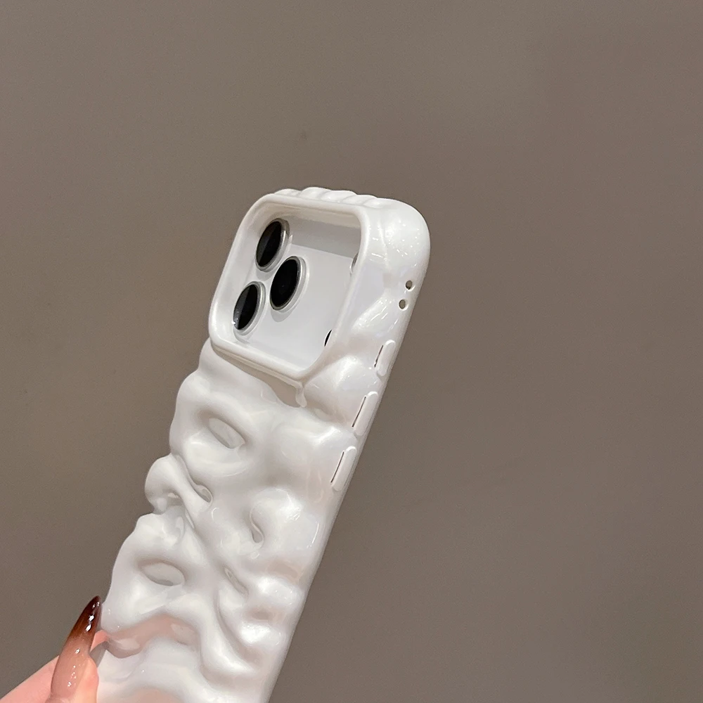 Funda con textura de helado de burbujas 3D, color blanco perla, para iPhone 16, 13, 14, 17 Pro Max 15 Plus, funda trasera de teléfono de TPU suave y elegante - imagen 3