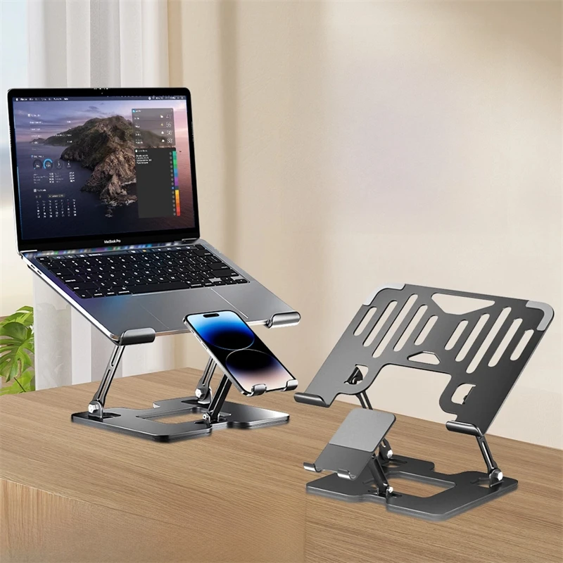 Soporte ajustable de Metal 2 en 1 para teléfono y portátil, funda plegable para Macbook Air 13 Mac book Pro 14 15 16, accesorios de soporte de escritorio