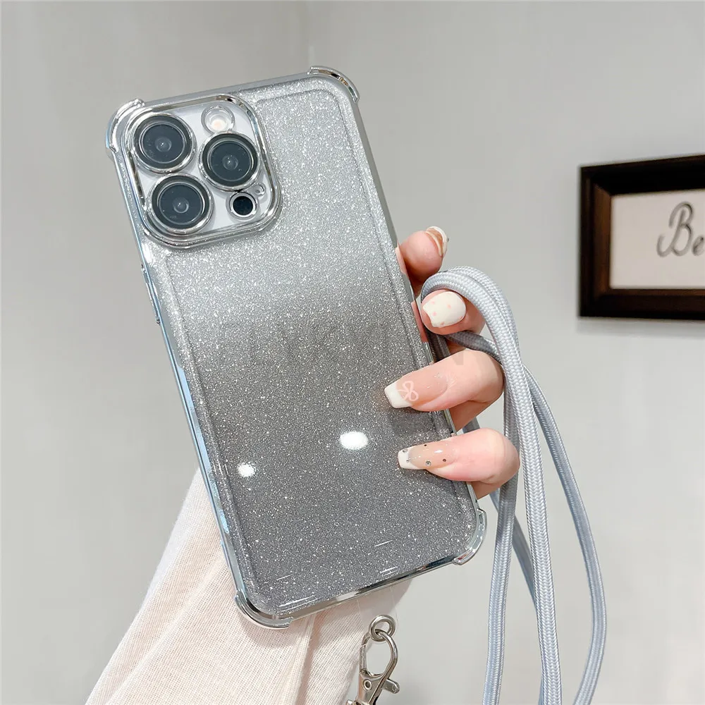 Funda de teléfono chapada con purpurina a prueba de golpes para OPPO, A16S, A53S, A54S, A17, A9, 2020, Reno 11 Pro, 11F, 12F, collar cruzado, funda con cordón - imagen 5