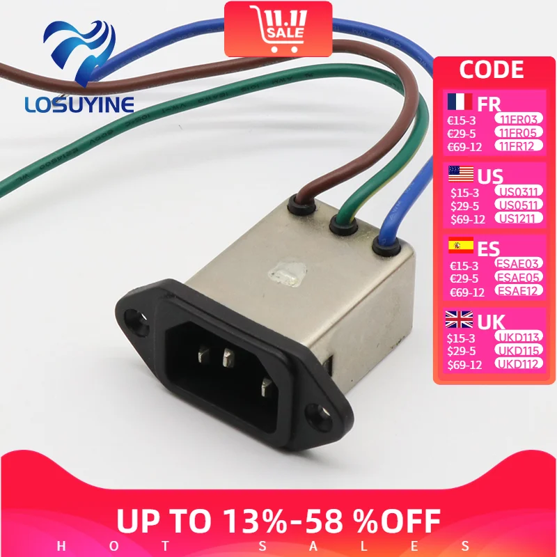 Montaje en panel Toma de CA de 3 pines Filtro EMI 8A 115/250VAC 8A 50/60Hz Conector de filtro de potencia EMI Corp. alto y bajo