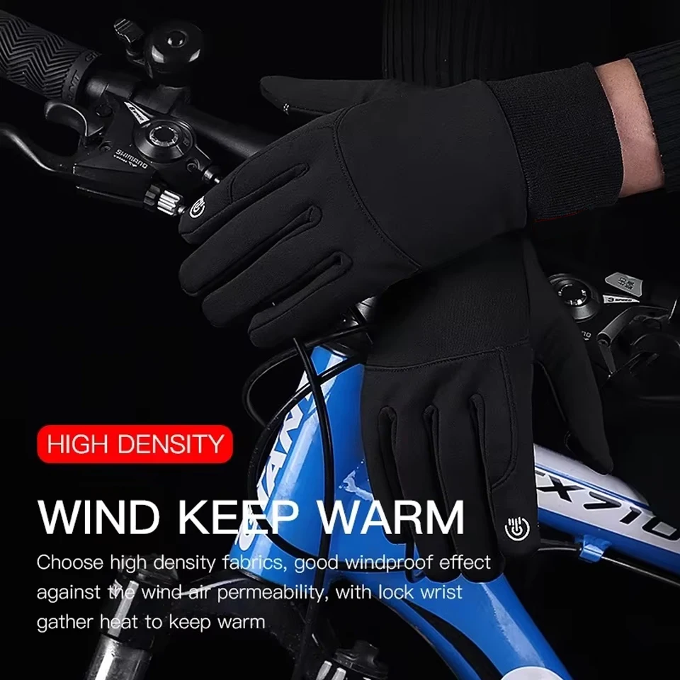 Guantes de Ciclismo para Otoño e Invierno, Guantes Deportivos para Gimnasio, Fitness, Correr, Cálidos, con Pantalla Táctil, Antideslizantes, para Motocicleta, para Hombre, Negros - imagen 2