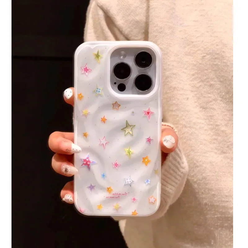 Fundas de teléfono con diseño de estrellas coloridas creativas para iPhone 16 17 Pro Max 17 Air 15 14 12 11 13 cubierta trasera suave con parachoques de Color caramelo