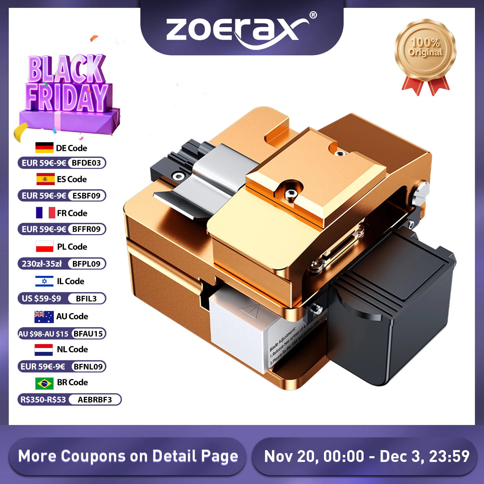 ZoeRax-cuchilla de fibra óptica, empalmador de fusión de fibra óptica ligera, cuchillo de corte, cortador de fibra de alta precisión