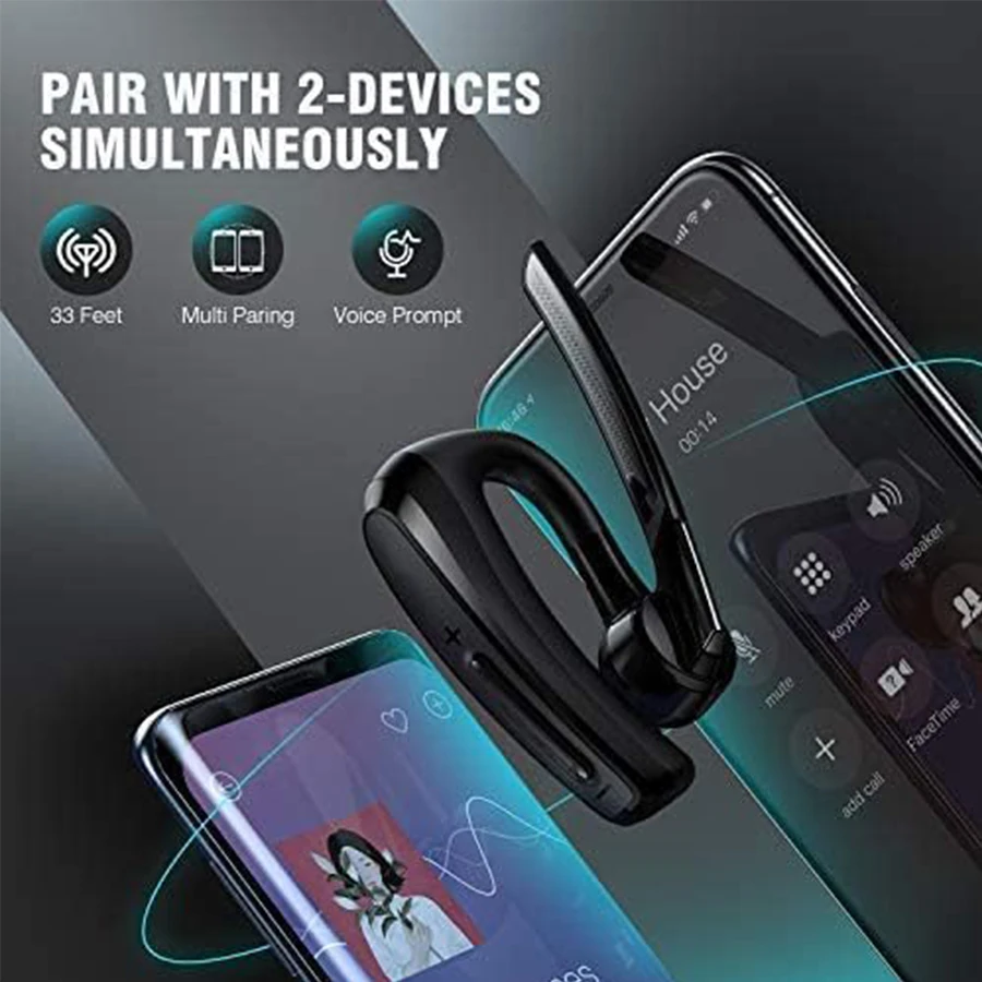 Auricular Bluetooth con micrófono de cancelación de ruido CVC8.0, auriculares manos libres con tecla silenciosa para teléfonos móviles, PC, portátil, negocios y oficina - imagen 5