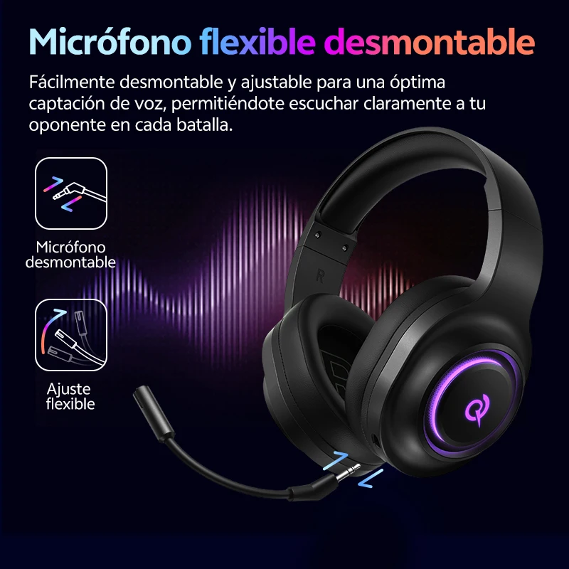 Envío desde ES/PL auriculares sobre la oreja Bluetooth 6,0 QCY V200 auriculares inalámbricos trimodos 7,1 sonido envolvente auriculares RGB para juegos - imagen 5