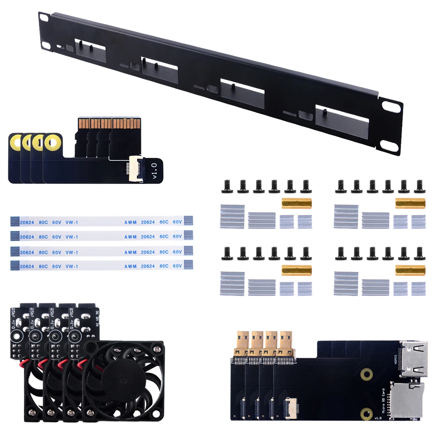 Kit Rack 1U para Raspberry Pi 4, Montaje en Rack de 19′′, hasta 4 Unidades, PI 4 NO Incluido - imagen 3