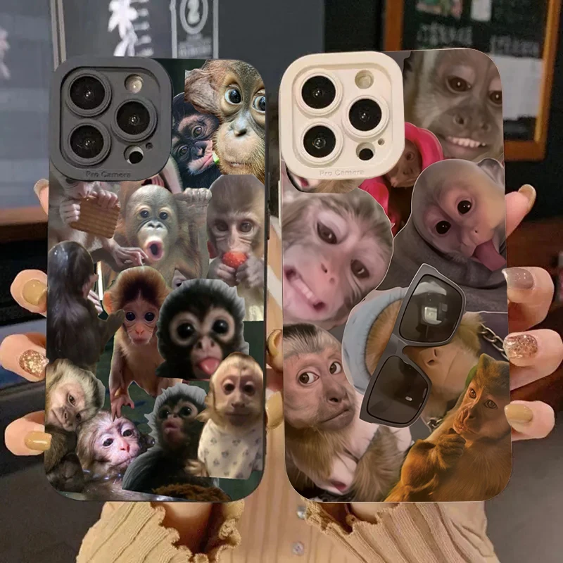 Funda de teléfono de silicona con mono divertido para iPhone 16 15 Pro Max 14 13 12 11 Pro 7 8 Plus 16E XR X XS SE 2020, funda suave a prueba de golpes