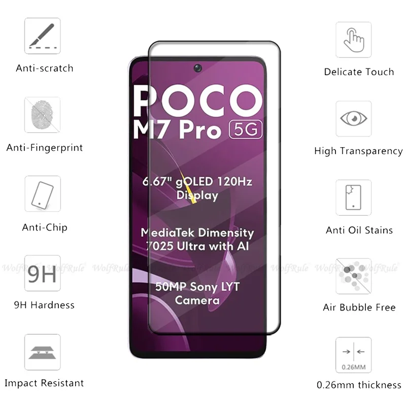 4 Uds para Poco M7 Pro 5G vidrio Poco M7 Pro 5G Protector de vidrio templado cubierta completa pegamento 9H Protector de pantalla Xiaomi Poco M7 Pro 5G - imagen 3