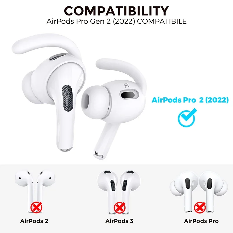 Ganchos deportivos para las orejas para Apple AirPods Pro 2, cubiertas de soporte para las orejas, almohadillas antideslizantes de silicona suave, accesorios para auriculares - imagen 2
