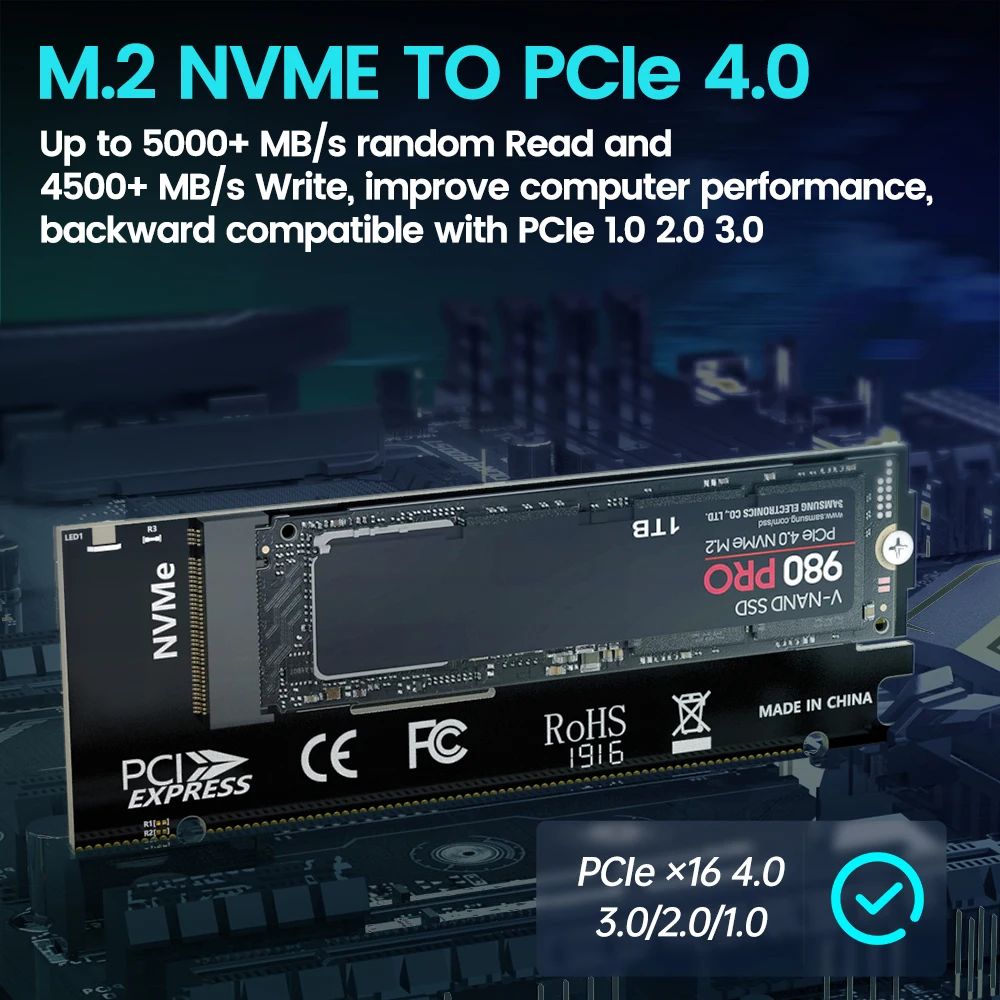 Adaptador JEYI M.2 NVME a PCIe 4,0 x16, tarjeta de expansión M.2 NVMe SSD a PCI-e 4,0, compatible con unidades de estado sólido 2280/60/42/30 - imagen 2