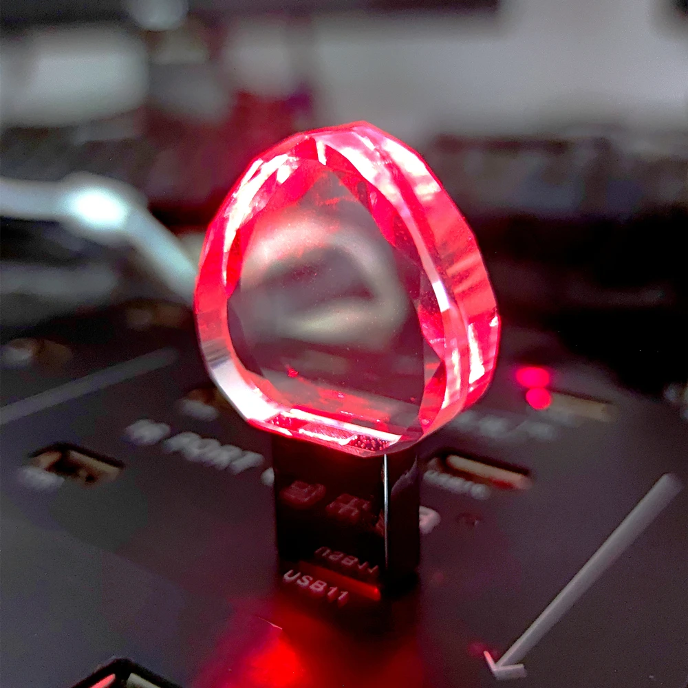 Unidad Flash USB 2,0 de cristal de piedras preciosas en forma de corazón con logotipo personalizado, luz LED colorida, 4GB, 8GB, 16GB, 32GB, 64GB, 2023 GB, novedad de 128 - imagen 4