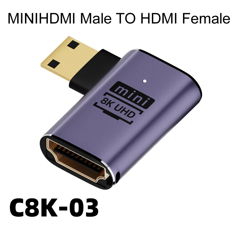Adaptador Compatible con HDMI 90 270 grados ángulo recto macho a hembra 8K HD conector Mini/Micro MicroHDMI MINIHDMI 8K/4k @ 60HZ HDTV - imagen 3