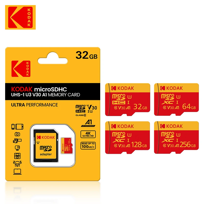 Tarjeta MicroSD KODAK tarjeta de memoria roja Class10 32GB 64GB 128GB 256GB U3 4K memoria Flash de alta velocidad tarjetas Flash TF para teléfono - imagen 2