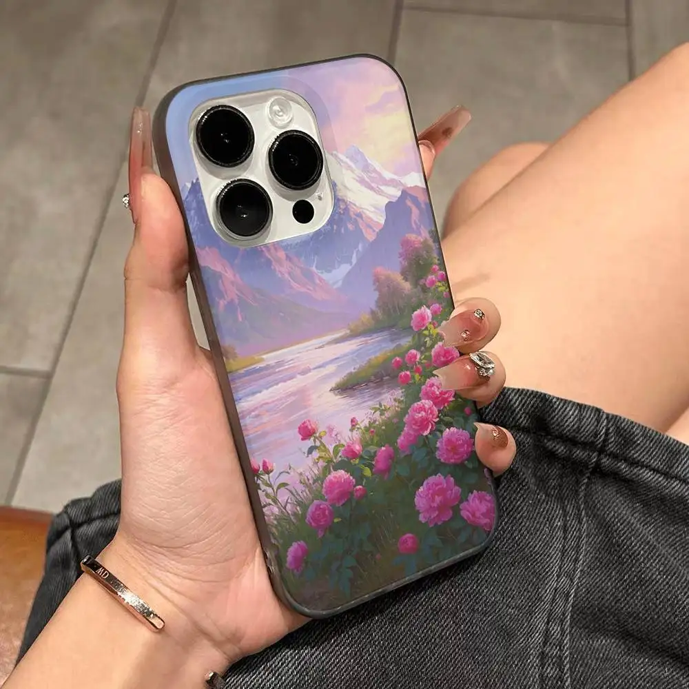 Funda de teléfono elegante con flor de peonía, funda de teléfono con patrón corrugado para iPhone 17 Air 16 15 14 13 Pro Max, funda mate a prueba de golpes - imagen 4