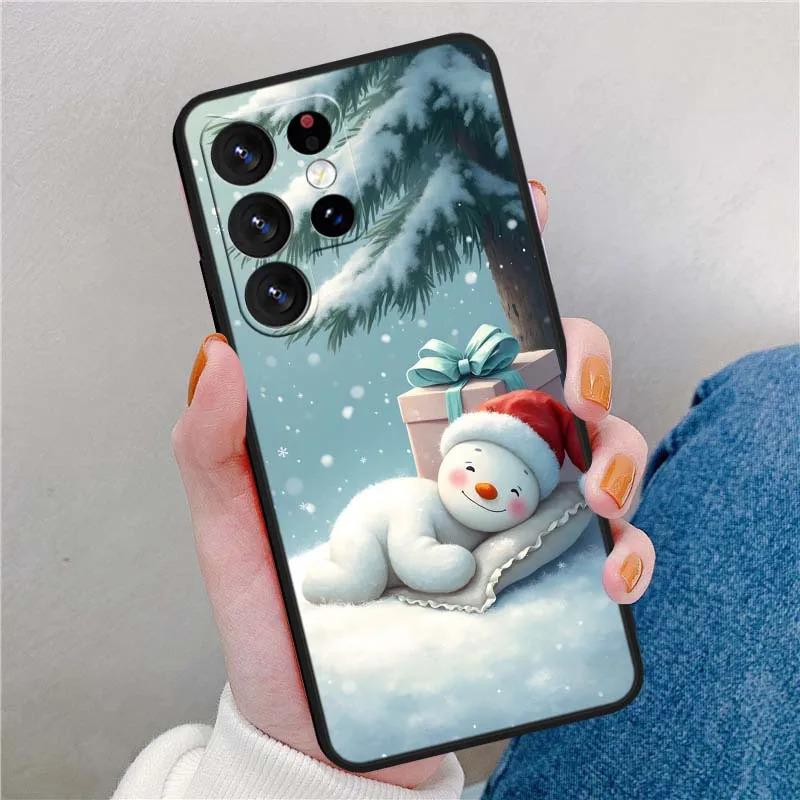 Funda con patrón de muñeco de nieve de invierno para Samsung Galaxy Note 20 10 9 8 A24 A34 M13 M31 M32 M52 M62 Ultra Lite funda de teléfono negra - imagen 4