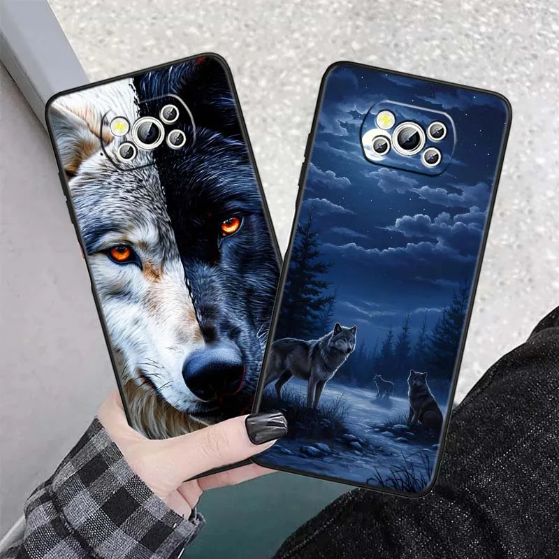 Funda con patrón de arte de lobo para Xiaomi Poco C65 C55 C51 C50 C40 F6 F5 F4 M6 M5 M4 X6 X5 5G, funda negra para teléfono - imagen 2