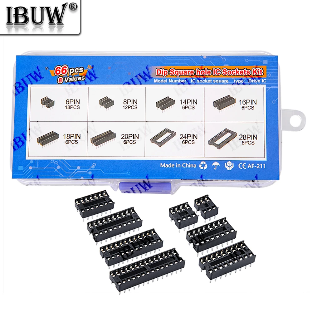 66 unids/lote con caja DIP IC adaptador de enchufes tipo soldadura Kit de enchufe 6 8 14 16 pines DIP-6 DIP-8 DIP-14 conector IC 18p 20p 24p 28p - imagen 5