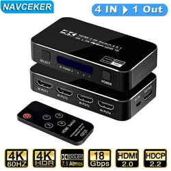 Navceker Conmutador HDMI 4K 60Hz, 4 Entradas para PC PS5 Xbox