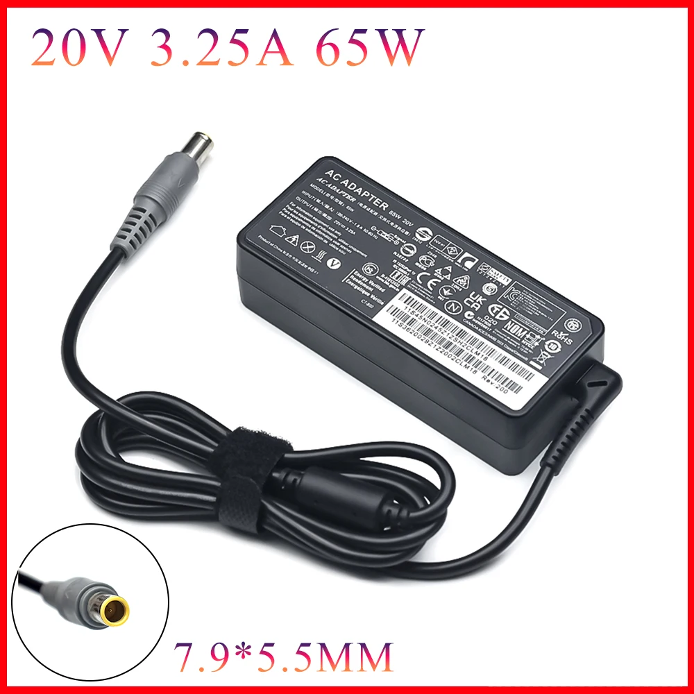 Adaptador de ordenador portátil de CA de 20V 3.25A 65W 7,9*5,5mm 8 pines para Lenovo IBM C100 C200 N200 X200 X300 R400 R500 T410 T510 V100 V200 cargador