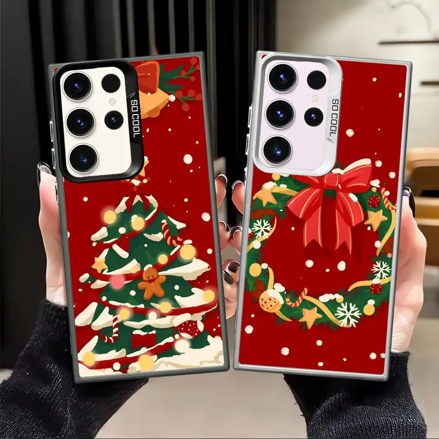Funda trasera para teléfono con diseño de árbol de Navidad, muñeco de nieve y alce, para Samsung Galaxy S25 Note 20 Ultra S22 S20 Plus S23 S21 S24 FE S23