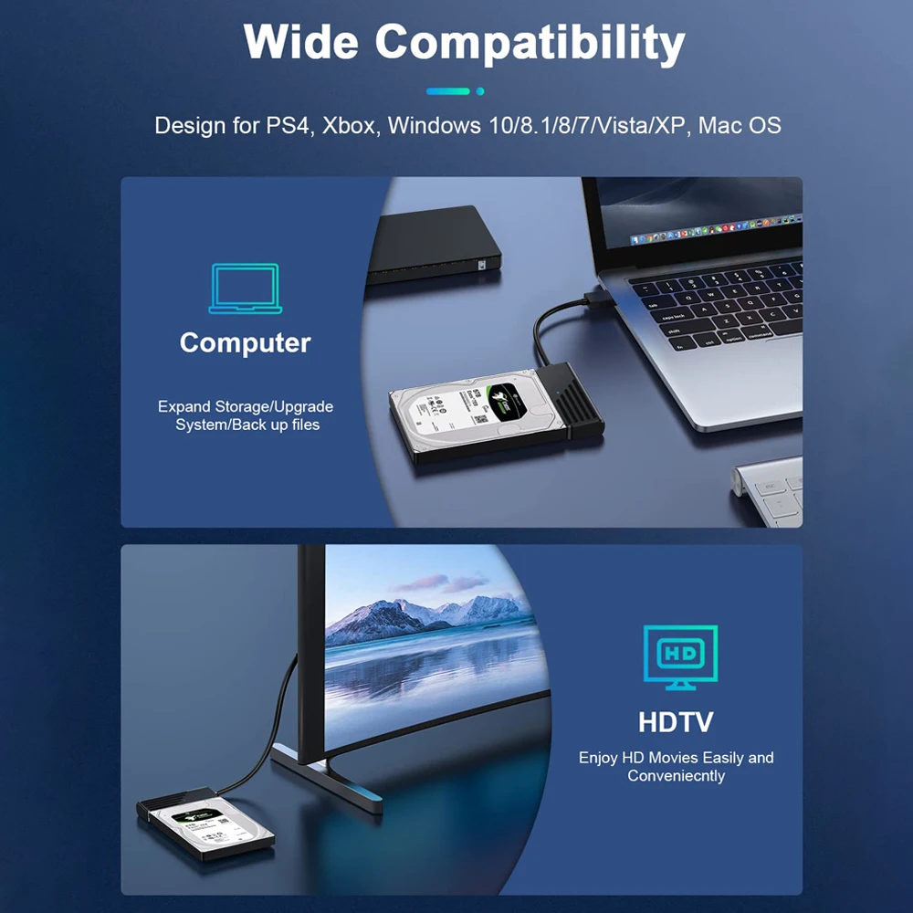 SATA to USB Adapter,Adaptador de SATA a USB, transmisión de datos de alta velocidad, USB 3,0, tipo c a SATA, 5Gbps, para HDD/ SSD de 2,5 pulgadas, convertidor para ordenador portátil - imagen 5