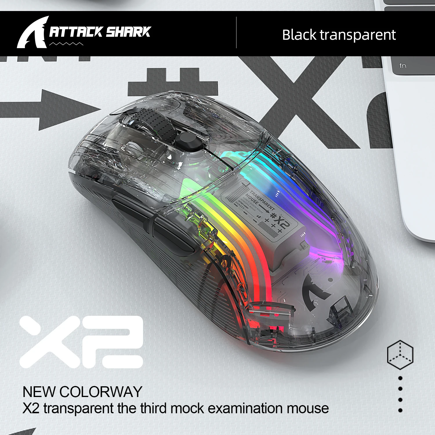 Ratón silencioso para juegos ATTACK SHARK X2, transparente, inalámbrico, trimodal, RGB, recargable, 4000 DPI, base recargable para jugadores - imagen 2