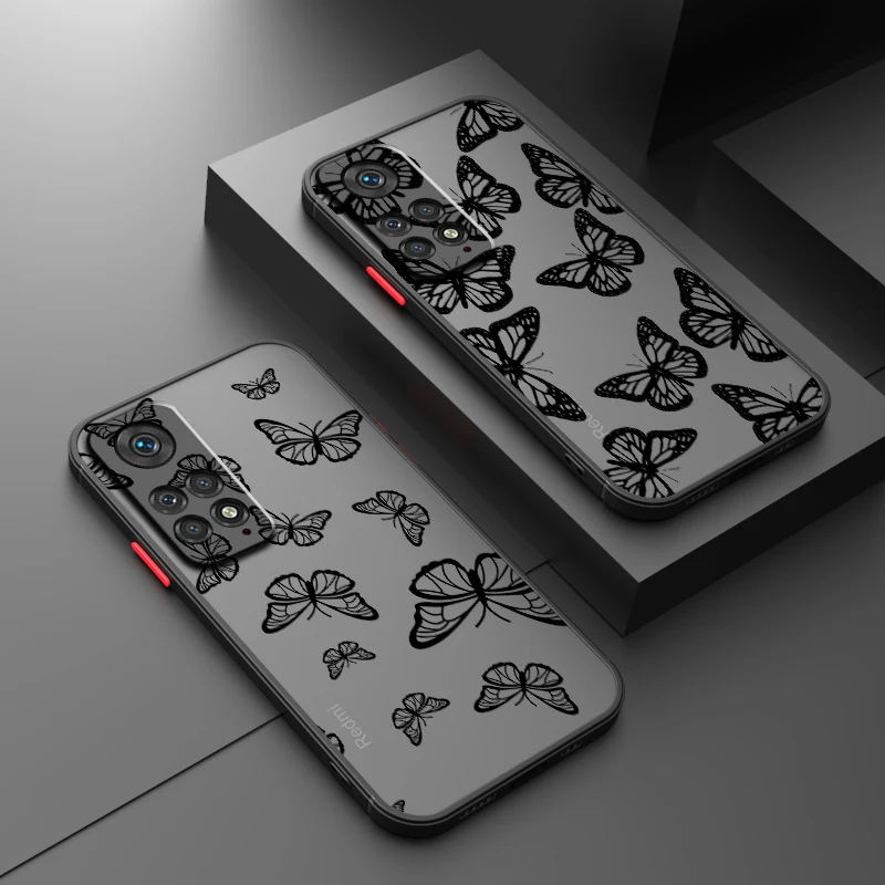 Diseño de reloj de Arte de mariposa, funda translúcida esmerilada para Redmi Note 13R 13 12 12S 12T 11 11T 11E 10 Pro Plus 5G