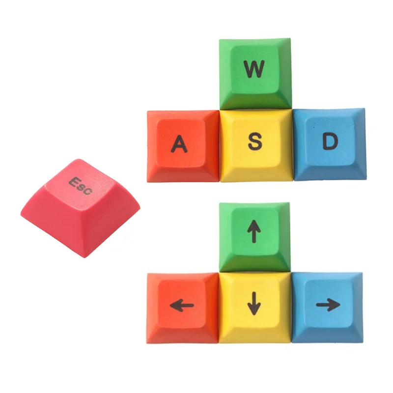 NPKC WASD Arroow ESC Keycaps DSA suplementario PBT Keycap rojo amarillo azul verde teclas para MX Switch Teclado mecánico DIY