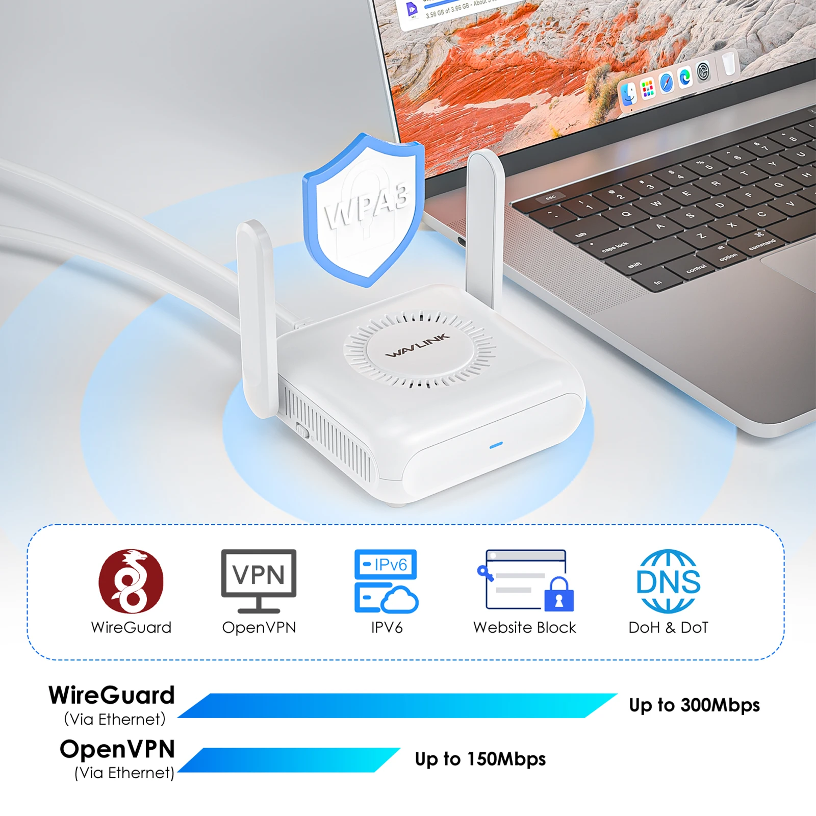 WAVLINK AX3000 Wi-Fi 6 enrutador Gigabit de viaje inalámbrico 5G enrutador VPN portátil para uso público y en Hotel crucero/RV/avión/Hotel iNet - imagen 3