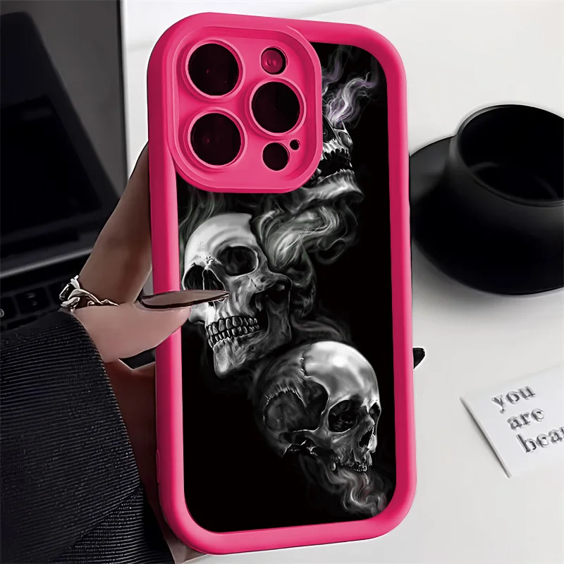 Funda de calavera de Color sólido para iPhone 13 11 15 14 Pro Max 12 XR XS 7 8 Plus SE 2020 13promax 14promax 15promax fundas de silicona - imagen 3