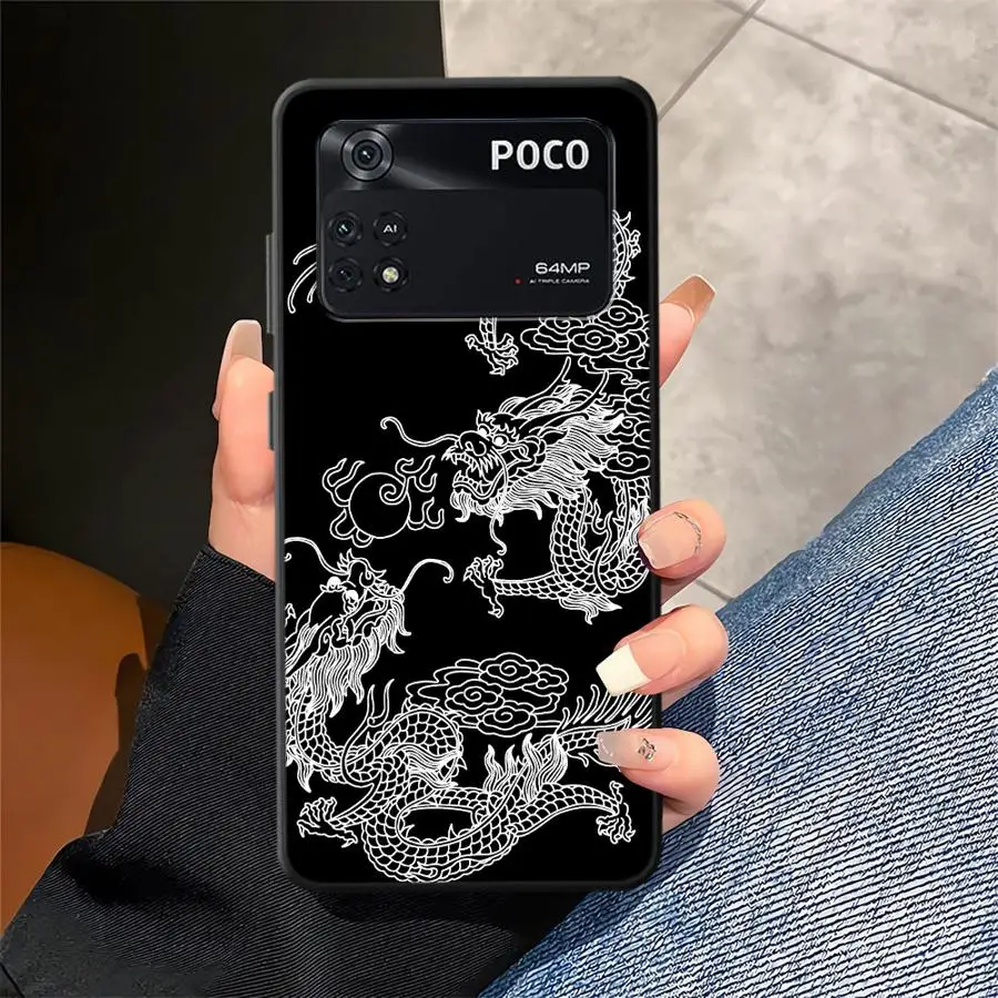 Funda de teléfono suave negra para Xiaomi Poco C50 C40 X3 X4 X5 X7 Pro M5 C75 M3 M4 M7 Pro F3 F1 C61 C71 dragón chino fresco - imagen 3