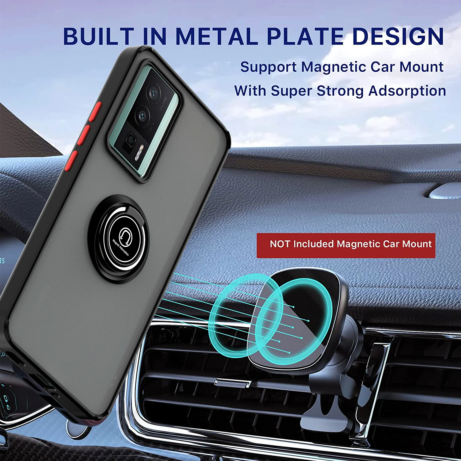 Funda de armadura translúcida para Xiaomi POCO F5 Pro, Funda de teléfono con soporte mate para poco f5 pro, Anillo magnético de coche, Funda a prueba de golpes - imagen 5