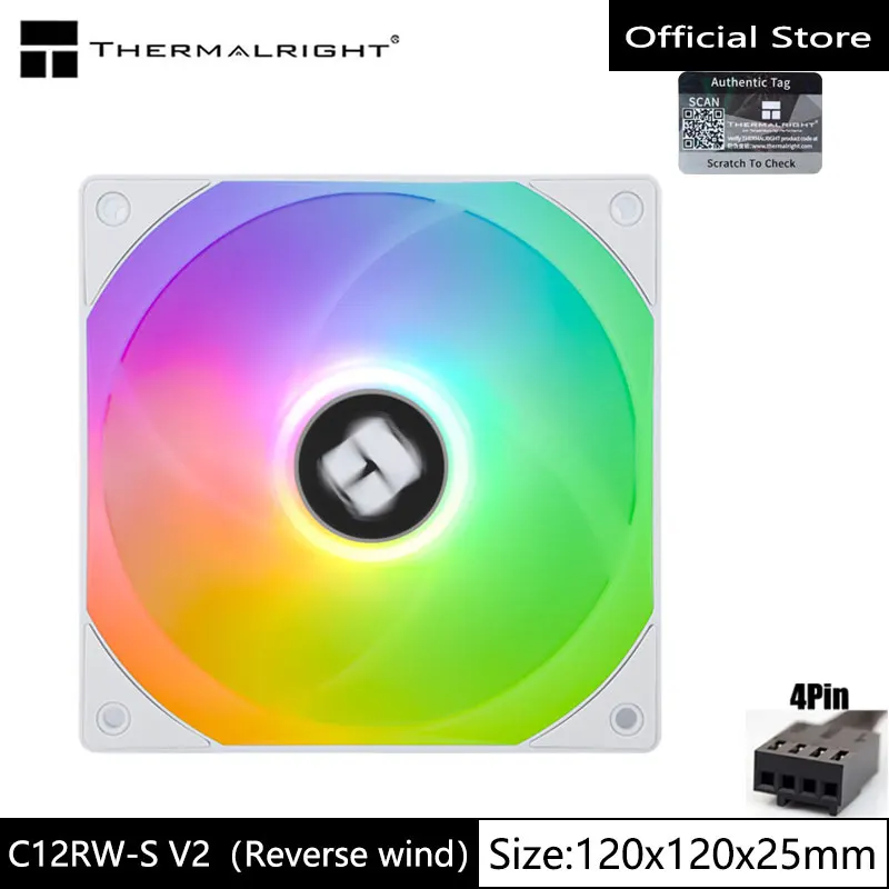 Ventilador de chasis Thermalright TL-C12RW-S V2, ventilador PWM de 4 pines argb de 12cm, ventilador de disipación de calor colorido y de viento inverso - imagen 2