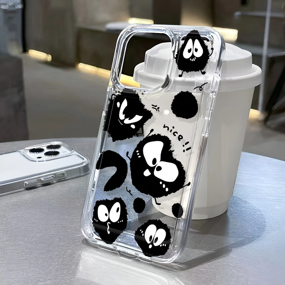 Funda transparente bonita de pequeño monstruo negro para iPhone 16 16e 15 14 13 12 11 Pro Max fundas de parachoques - imagen 2