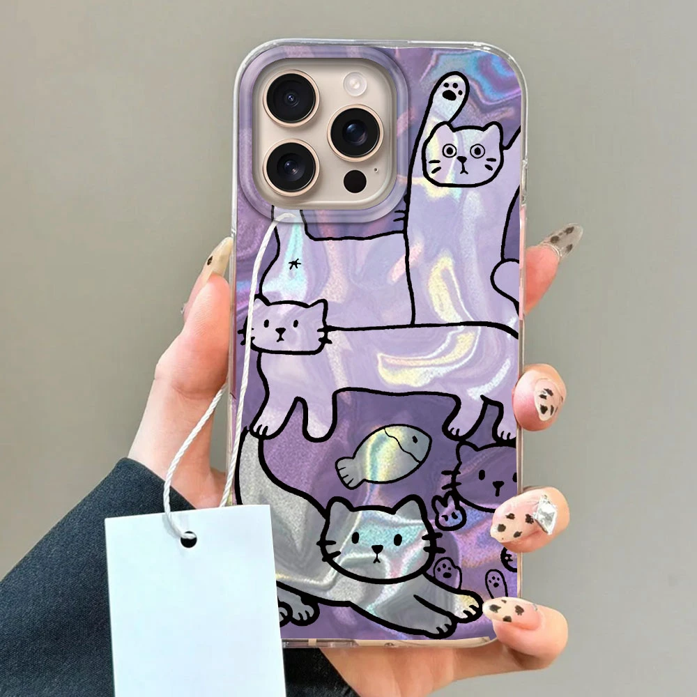 Funda de teléfono con textura de agua de pez gato línea púrpura para iphone 16 15 14 7 8 Plus 13 Pro Max X XS XR SE 2022 carcasa trasera de silicona - imagen 3