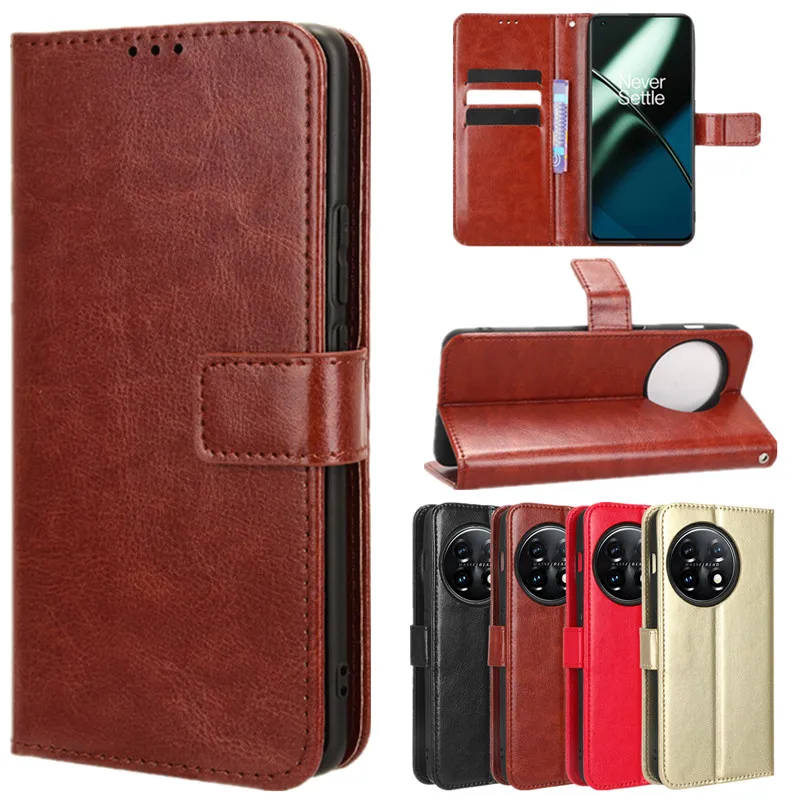 Funda de cuero con tapa para OnePlus 13 13R One Plus 12 12R, funda protectora tipo billetera con ranura para tarjetas y soporte