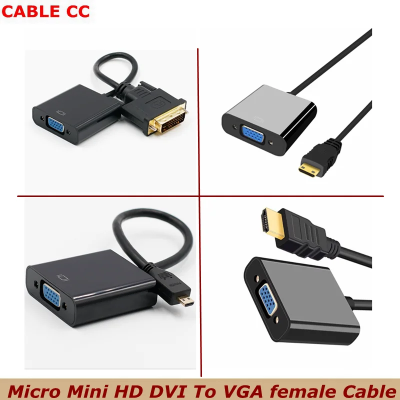 DVI 24+1 Micro Mini HDMI compatible con Cable convertidor VGA 1080P, con Audio alimentado, para proyectores PC HDTV o pantallas de tabletas