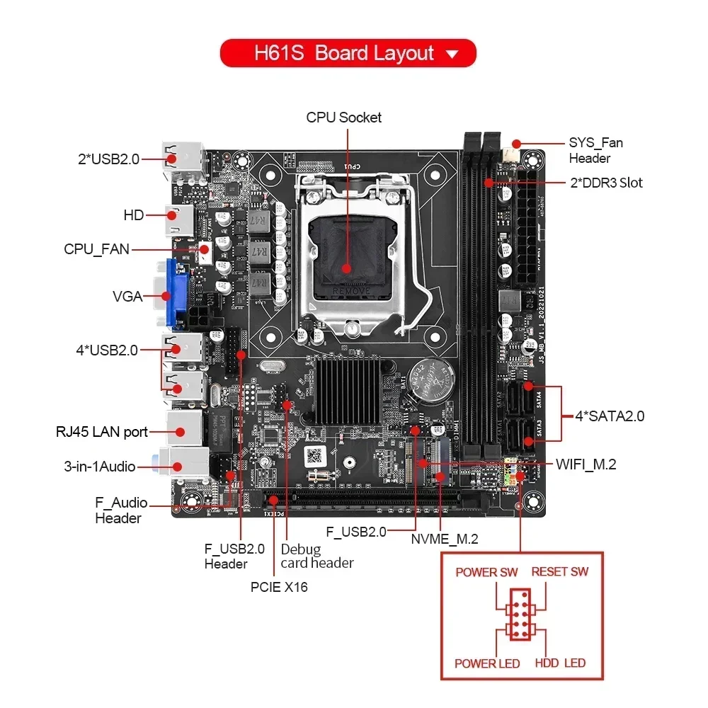 Kit de placa base H61S con procesador I5 3570, LGA1155, 2x8GB, 16GB, DDR3, memoria RAM de PC, tarjeta madre de escritorio ITX con NVME M.2 - imagen 5