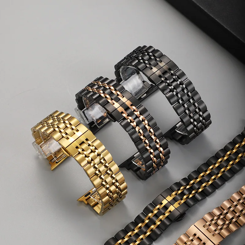 Correa de acero inoxidable para Apple Watch Band 40mm 44mm 42mm 38 45mm 49mm pulsera de Metal de lujo para IWatch 46mm 10 7 8 9 SE Ultra 2 - imagen 3