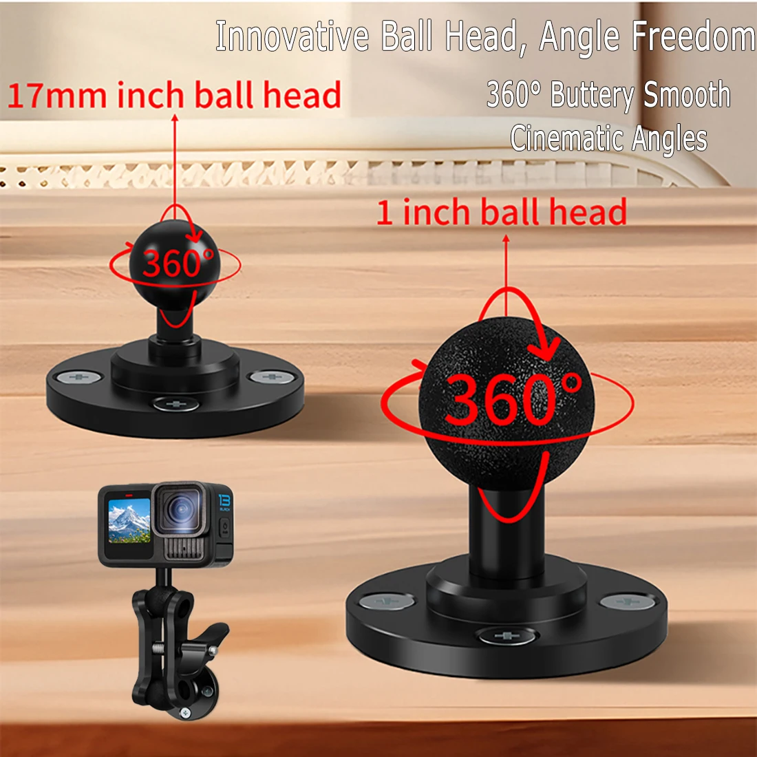 Montaje en pared 1/4 3/8 M6 agujero de tornillo Base fija adaptador de bola de aluminio para brazo mágico cámara Monitor de luz proyector soporte de trípode - imagen 3