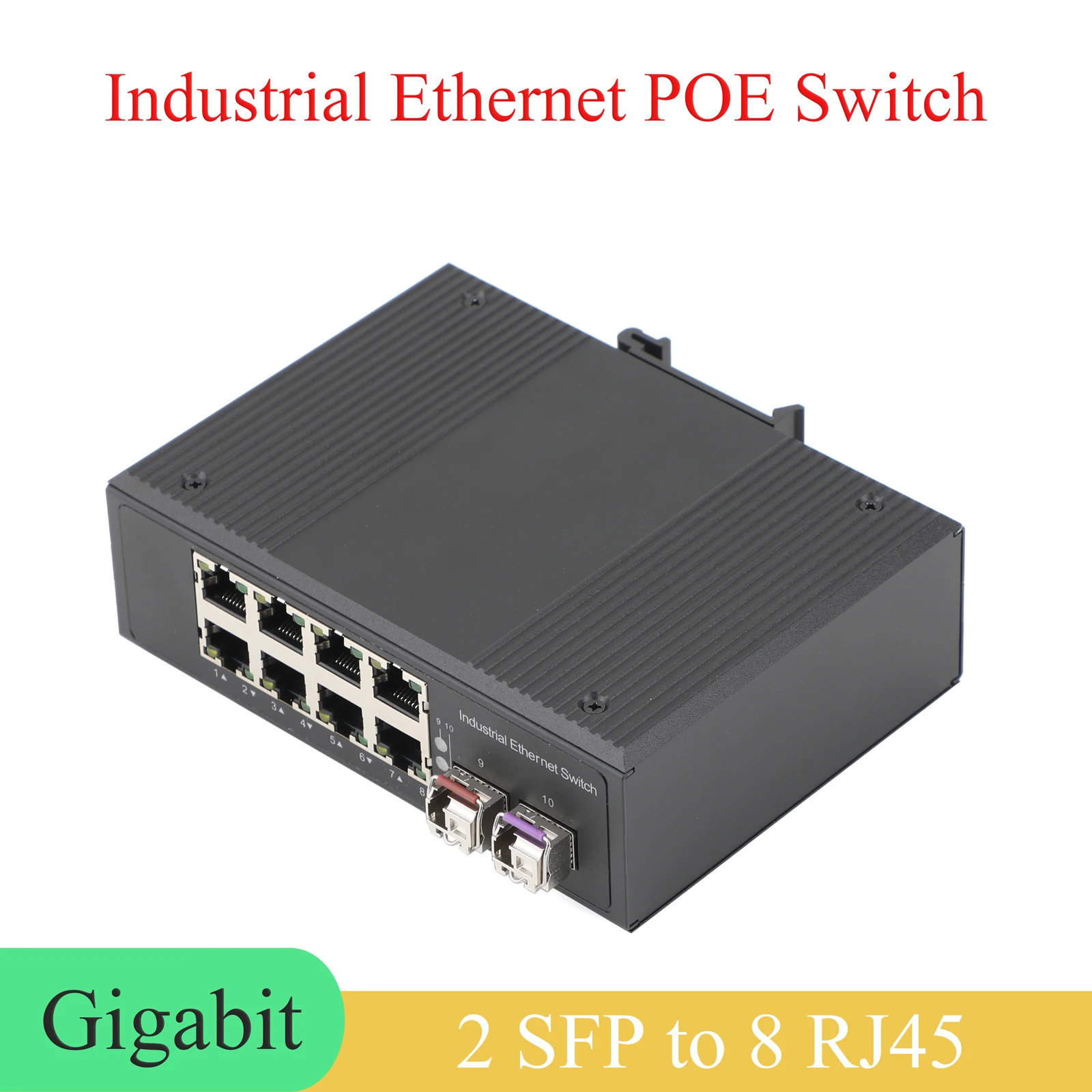 Transceptor industrial Gigabit SFP, 2 puertos a 8 POE, interruptor de fibra óptica de 10/100/1000M con módulos de 550M, 2KM y 3KM para red