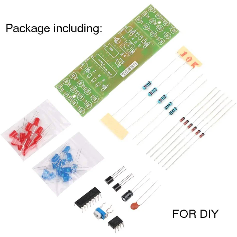 Kits de luces electrónicas LED NE555 CD4017 IC, Kit DIY de doble Color rojo y azul, traje electrónico estroboscópico, componentes de luces intermitentes DIY - imagen 5