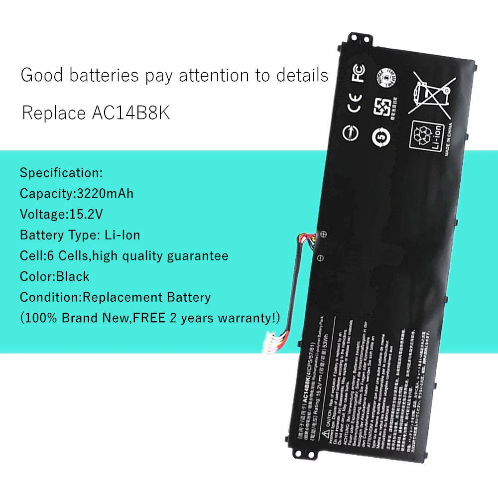 AC14B8K batería del ordenador portátil para Acer Aspire E3-111 E3-112 E3-112M E5-771 E5-771G ES1-311 ES1-511 ES1-512 para Gateway NE512 - imagen 5