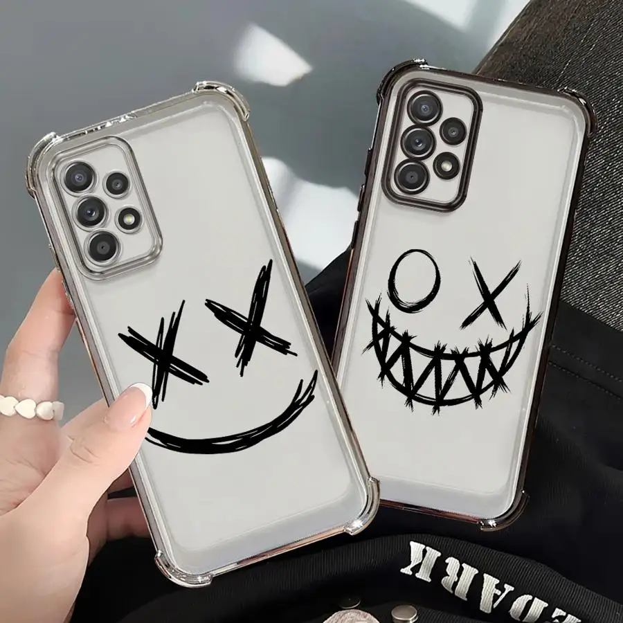 Funda de teléfono para Samsung Galaxy A25 A21s A26 A35 A36 A13 A16 A33 A24 A15 A52 A17, funda transparente, arte cómico, cara sonriente