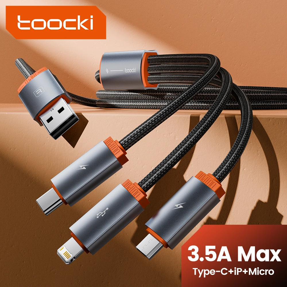 Toocki-Micro Cable USB tipo C 3 en 1 para iPhone 15 pro max, Cable de carga rápida 3.5A para Samsung, Xiaomi, Cable de datos iP 13
